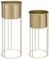 Atmosphera - Plantenpotten 2x op metalen standaard goud - D18 x H41/D21 en H58 cm