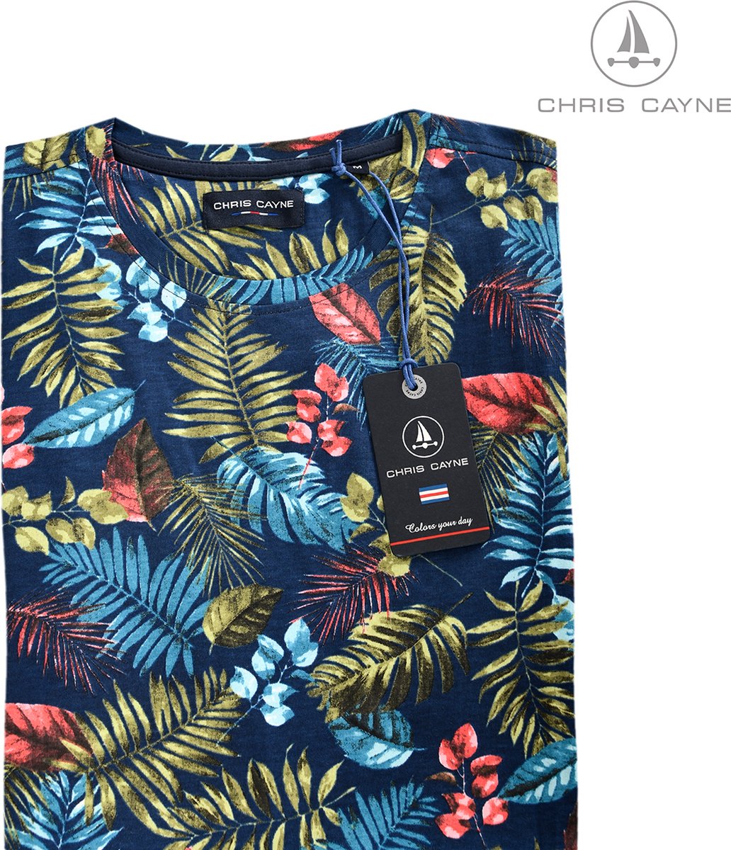Chris Cayne heren shirt - shirt 3442 heren - navy print - ronde hals - KM - maat M
