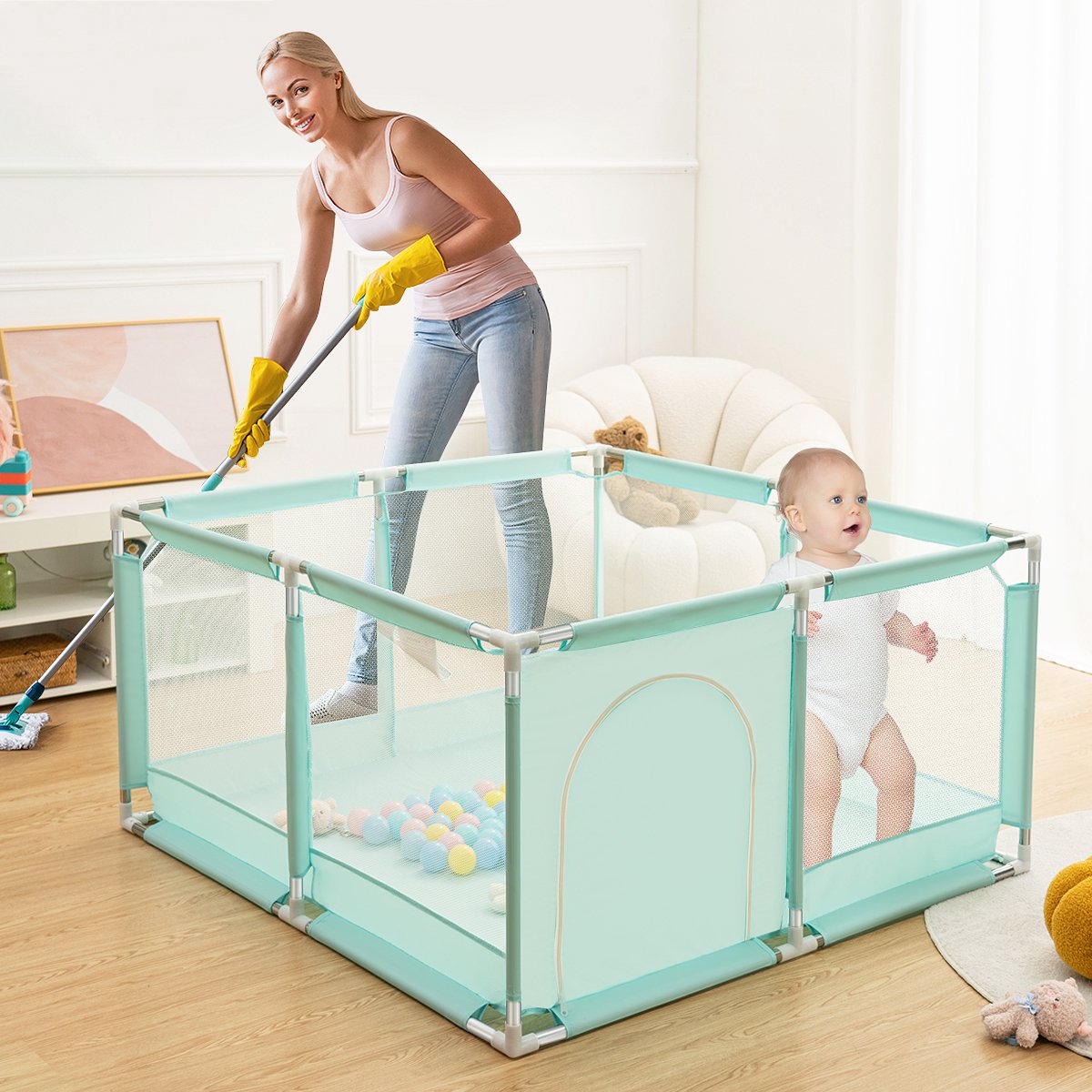 Grondbox - Vierkant Speelbox - Spel Kasteel - 128x128x66cm - Groen
