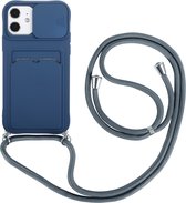 Hoesje geschikt voor iPhone 14 - Backcover - Koord - Pasjeshouder - Portemonnee - TPU - Donkerblauw