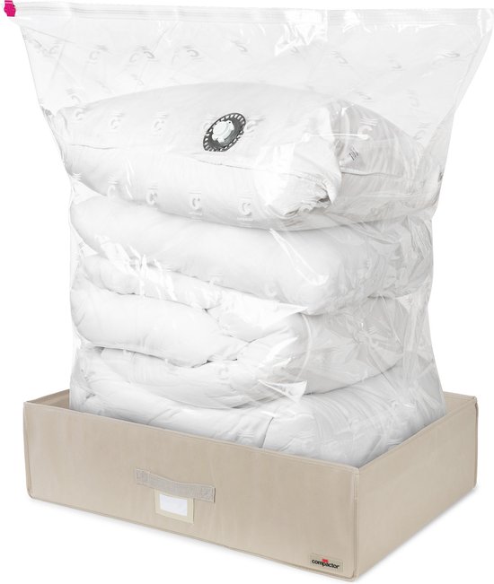 Compactor Set van 2 Grote Ruimtebesparende Vacuüm Opbergdozen Onder het Bed, Kleding Organiser, Beddengoed, Linnen en Dekbed Opslag, Compatibel met Vacuüm en Pomp, 145 liter, Life Range Compactor Set van 2 Grote Ruimtebesparende Vacuüm Opbergdozen Onder het Bed, Kleding Organiser, Beddengoed, Linnen en Dekbed Opslag, Compatibel met Vacuüm en Pomp, 145 liter, Life Range