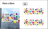 3x Raamsticker Carnaval 75cm x 25cm - herbruikbaar - Carnaval themafeest festival sticker raam party feest