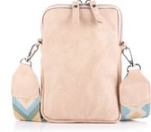 Telefoontasje - Crossbodytasje - Lola - Beige/Lichtroze - Brede geweven band - Trendy