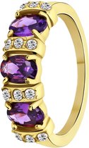 Lucardi Dames vintage ring met paarse zirkonia – Maat 60 – 19mm - Ring - Cadeau - Staal goldplated - Goudkleurig