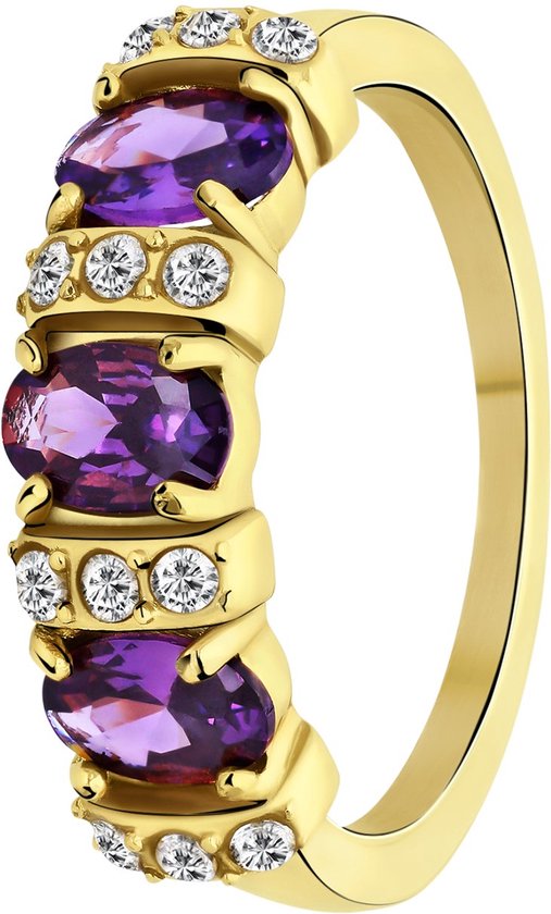 Lucardi - Dames vintage ring met zirkonia - Ring - Cadeau - Staal goldplated - Goudkleurig