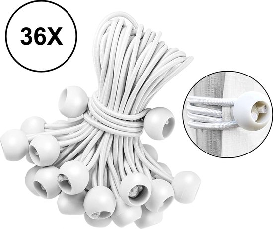 PD® - Spanelastiek - Wit - Elastiek koord - Spanrubbers - Elastiek Met Bal - Tentspanner - Tentelastiek - Tentspanners met Bal - Elastiek Trampoline