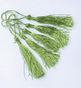 Tassels (kwastjes), 80x6mm (130mm met lus), olijfgroen, voor al uw creatieve ideeën. Verkocht per 50 stuks