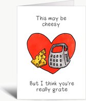 C'est peut-être ringard, mais je pense que tu es vraiment génial - Carte de Saint Valentin - Carte de voeux avec enveloppe - Amour - Fromage - Jeux de mots - Anglais - Humour - Drôle