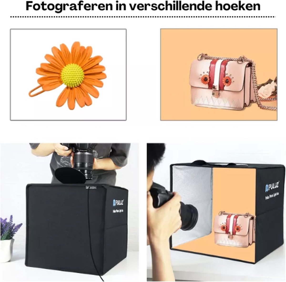 Professionele fotostudio met LED verlichting - 25 x 25 cm - Dimbaar - 12 achtergronden in div. kleuren - Foto studio - Opvouwbaar - Product fotografie - Fotobox - Merkloos