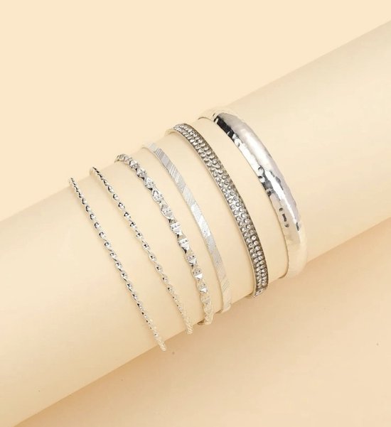 Soraro Set Armbanden | 6 Delig Set | Dames | Zilver | 16 cm | Vrouwen Armband Zilver | Sieraden | Mooie Cadeauverpakking | Moederdag | Moederdag cadeau