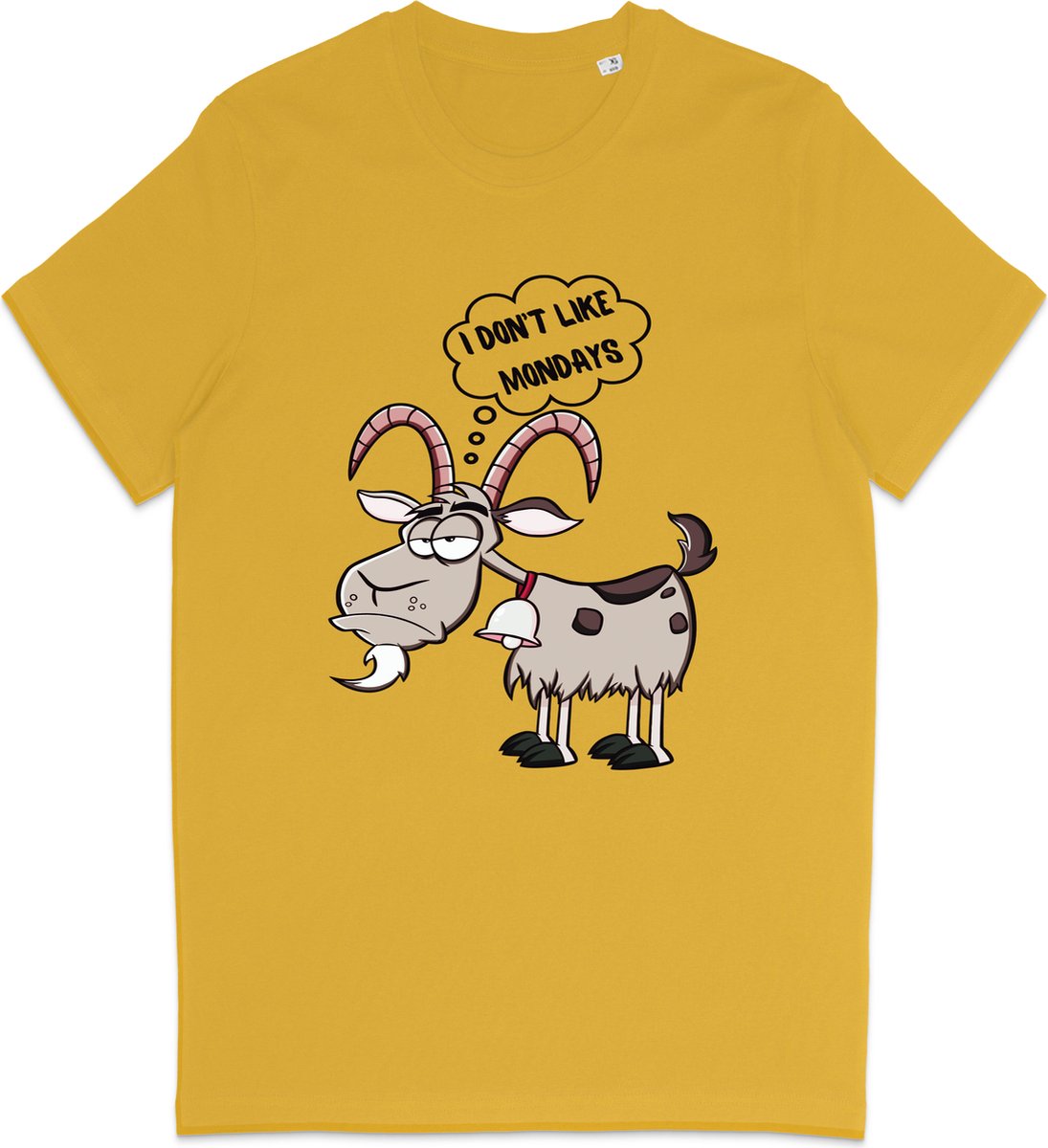 T Shirt Heren - Dames T Shirt - Cartoon Geit - Ik Hou Niet Van Maandagen - Geel - M