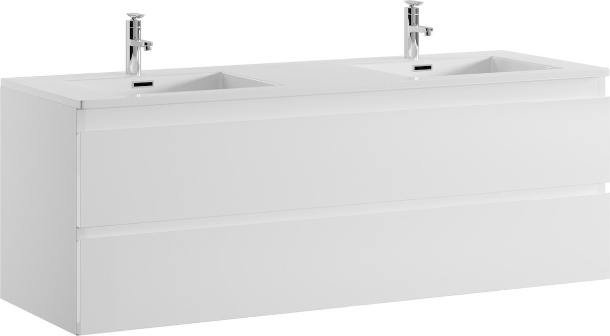 Badplaats Badkamermeubel Set Angela 140cm - Wit Hoogglans - Badmeubel met Wastafel en Lades