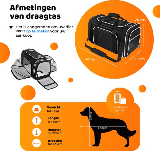 ACE Pets Honden en Kat Reistas Vliegtuig - Draagtas voor Kleine Hond en Kat - Hondentas Draagzak & Transporttas Hond - Maat M - ACE Pets