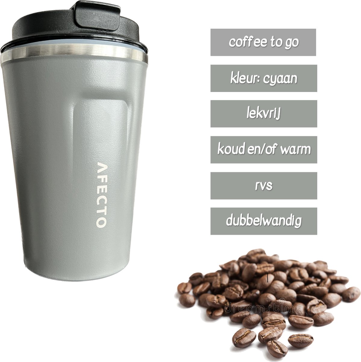 koffie to go beker | coffee to go | isolerende beker grijs | herbruikbaar | inhoud 380 ml