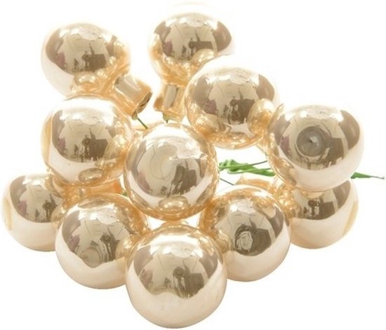 Foto: Decoris mini kerstballetjes op stekers 10x stuks champagne d2 cm glas