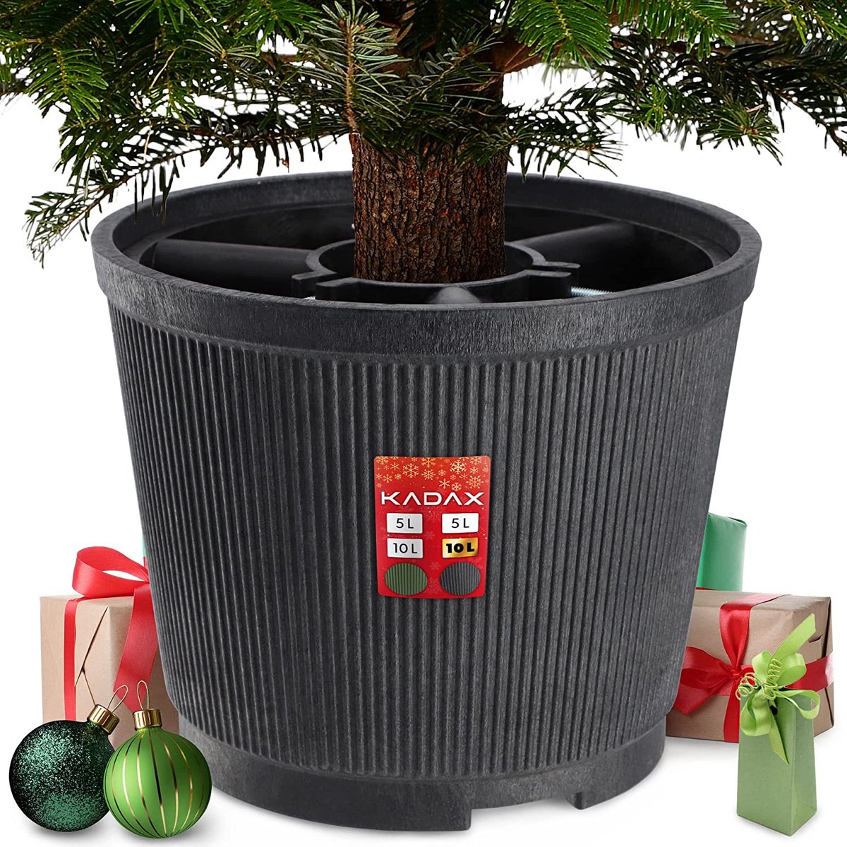 KADAX Kerstboomstandaard, kerstboomstandaard van gerecyclede kunststof, dennenboomstandaard voor een echte boom, standaard voor een kerstboom (boomhoogte tot 250 cm/grafiet)