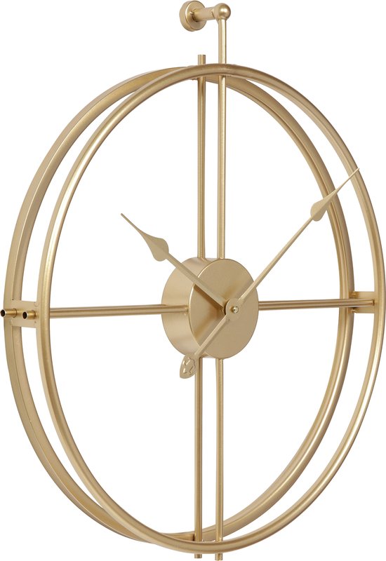 LW Collection Wandklok goud 62cm - grote industriële gouden wandklok - Moderne wandklok goudkleurig industrieel - Stil uurwerk