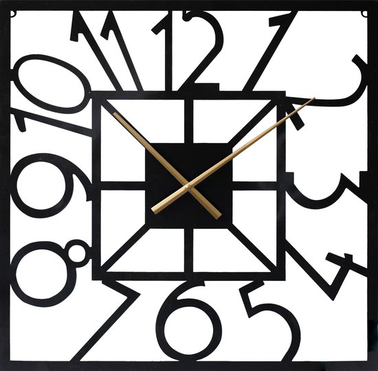 LW Collection XXL 80 cm Senna horloge murale moderne noire avec aiguilles dorées - horloge murale carrée - horloge noire 80cm - Horloge noire