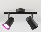 Riga Smart LED Plafondlamp 2 spots Zwart - Draaibaar en Dimbaar - 2 lichts Dubbel - GU10 RGBWW - Plafondspot woonkamer en gang - Opbouwspot verlichting - Google Home & Amazon Alexa