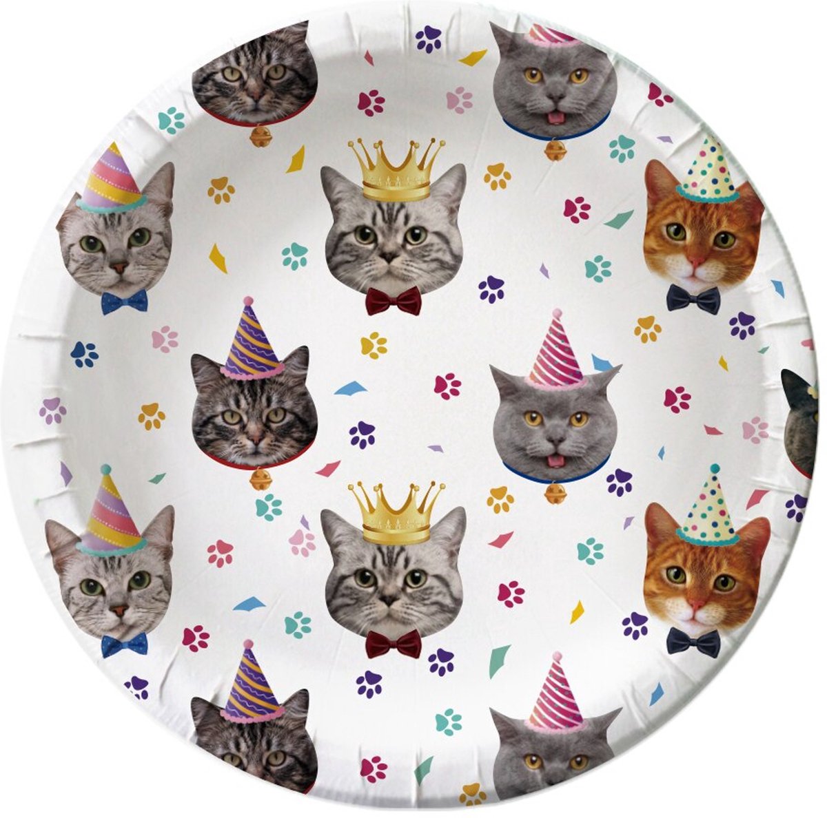 Kartonnen bordjes 23 cm Meow Cats wit met katten afbeeldingen. - poes - kat - huisdier - bord - verjaardag