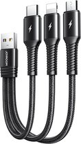 Joyroom 3in1 korte kabel USB kabel - Lightning / USB Type C / micro USB 3.5A 15cm zwart (S-01530G9 LCM zwart)