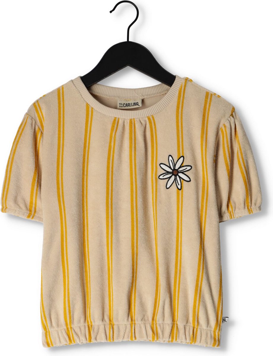 Carlijnq Stripes Yellow - Puffed Sleeves Shirt Wt Print Tops & T-shirts Meisjes - Shirt - Oker - Maat 74/80