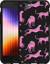 iPhone 7/8 Hoesje Zwart Roze Cheeta's - Designed by Cazy