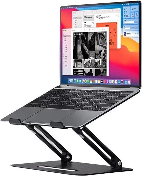 ABOOW Laptop Standaard - Universeel 10 tot 17 inch - Ergonomisch - Opvouwbaar - Inklapbaar en Verstelbaar - Aluminium - Zilver/Grijs
