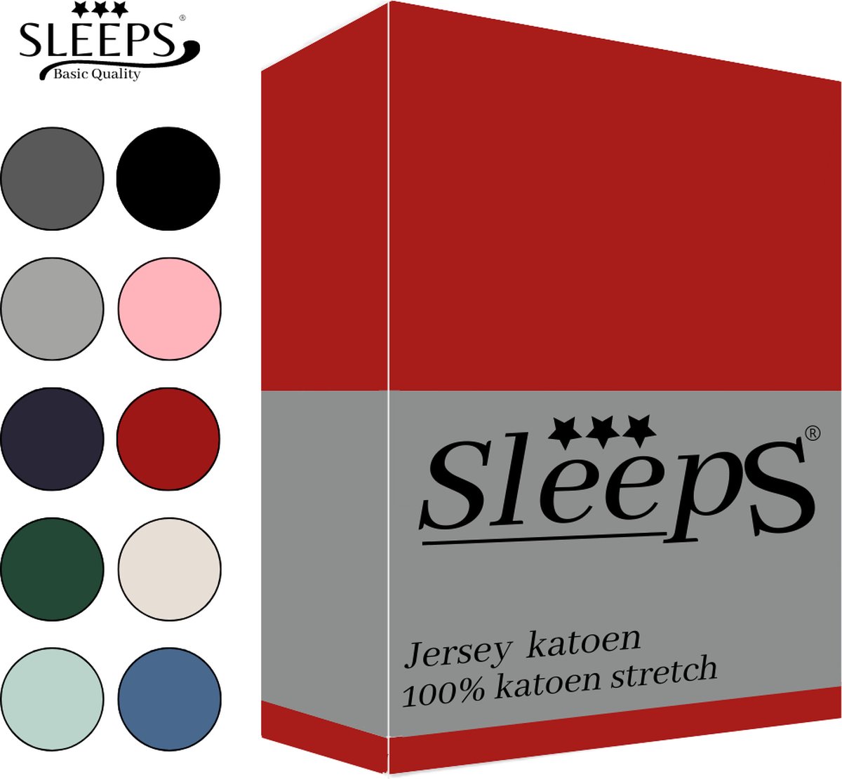 Sleeps Jersey Hoeslaken - Rood Tweepersoons 140x200/220 cm - 100% Katoen - Hoge Hoek - Heerlijk Zacht Gebreid - - Strijkvrij - Rondom elastiek - Stretch -