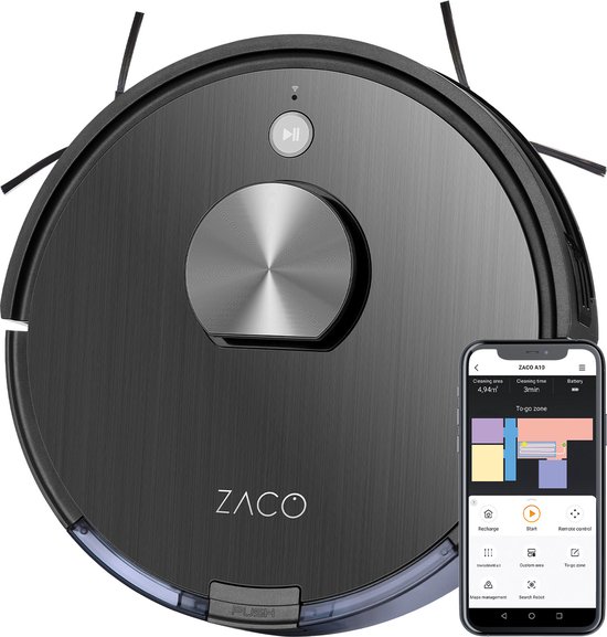 ZACO A10 - robotstofzuiger met wisfunctie - bediening met App, Alexa, Google Home - mapping - no-go zones - timer - robotwisser - robotstofzuiger - geschikt voor tapijt - grijs