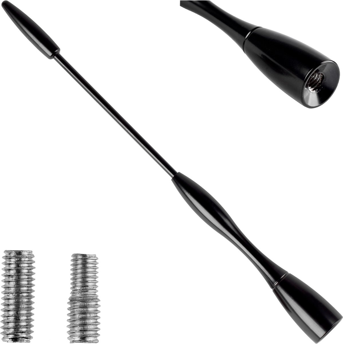AMiO FM/AM Auto Antenne Mini Universeel met 5/6mm Adapter Zwart (16 cm)