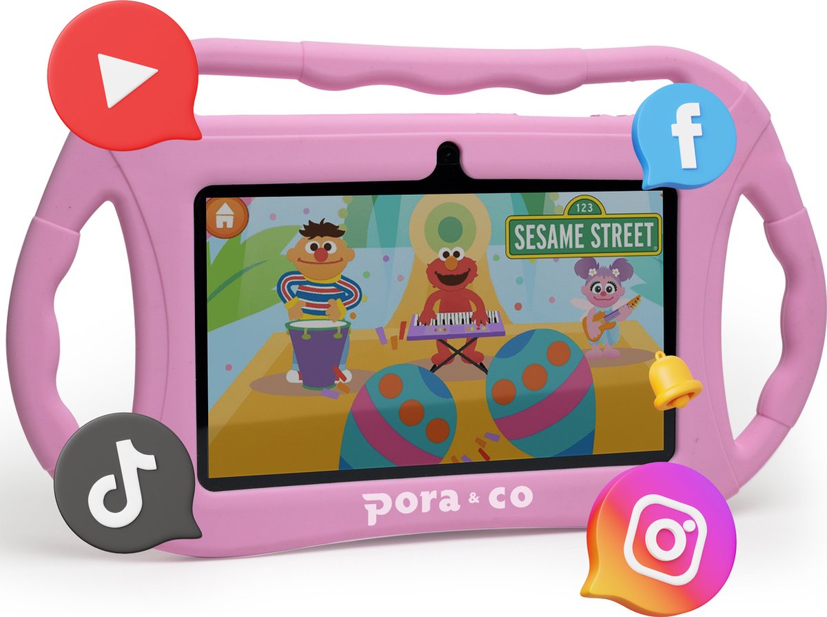 Pora&Co Kindertablet vanaf 3 jaar - 16GB - Ouders App - Tablet Kinderen - 7Inch - Android 10 - Roze