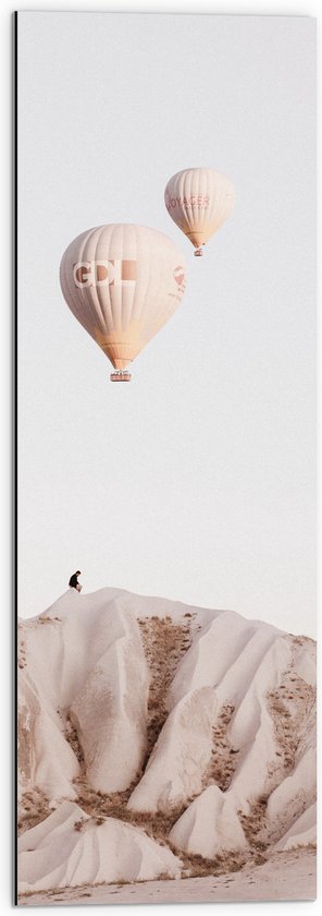 WallClassics - Dibond - Luchtballonnen boven Bergen - 30x90 cm Foto op Aluminium (Wanddecoratie van metaal)