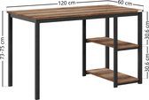 FurniChic- Computertafel - PC Tafel - Bureautafel met 2- Legplanken Rechts of Links - voor Kantoor - Woonkamer - Stalen Frame - Industrieel - E1 Certified-Bruin - 120X60X73(lxbxh) cm