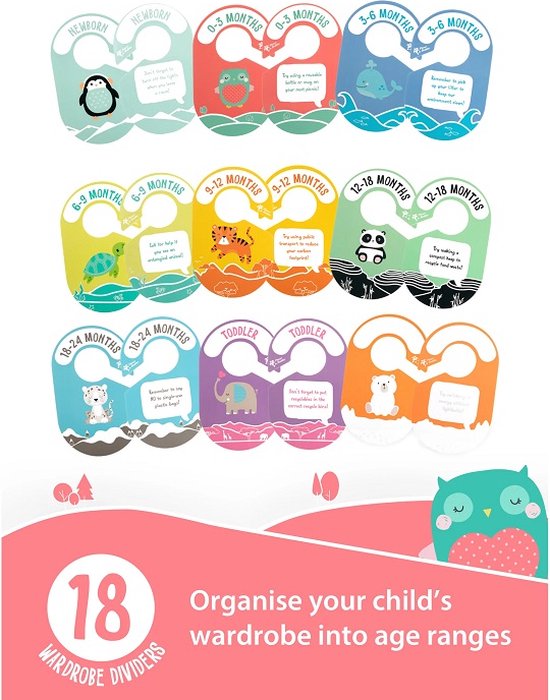 Complete set van maathangers en maataanduiders kledingkast baby tot en met kleuter, Bosdieren