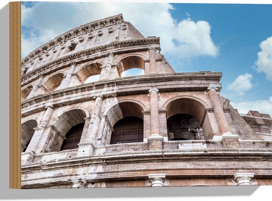 Hout - Deel van Bekend Colosseum in Rome - 40x30 cm - 9 mm dik - Foto op Hout (Met Ophangsysteem)