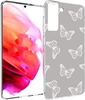 iMoshion Hoesje Geschikt voor Samsung Galaxy S21 FE Hoesje Siliconen - iMoshion Design hoesje - Grijs / Butterfly