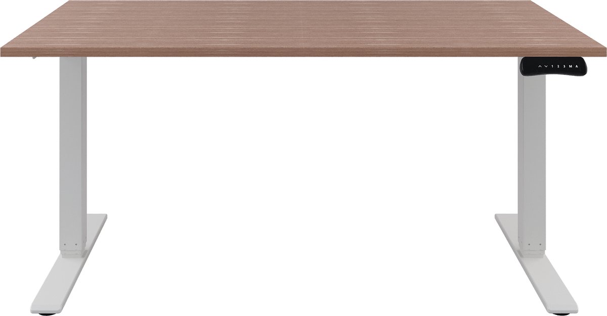 Zit sta Bureau - Verstelbaar bureau  140 x 80 cm  Havanna bureaublad - Wit onderstel - 2 motoren-- blad- onderstel- x80