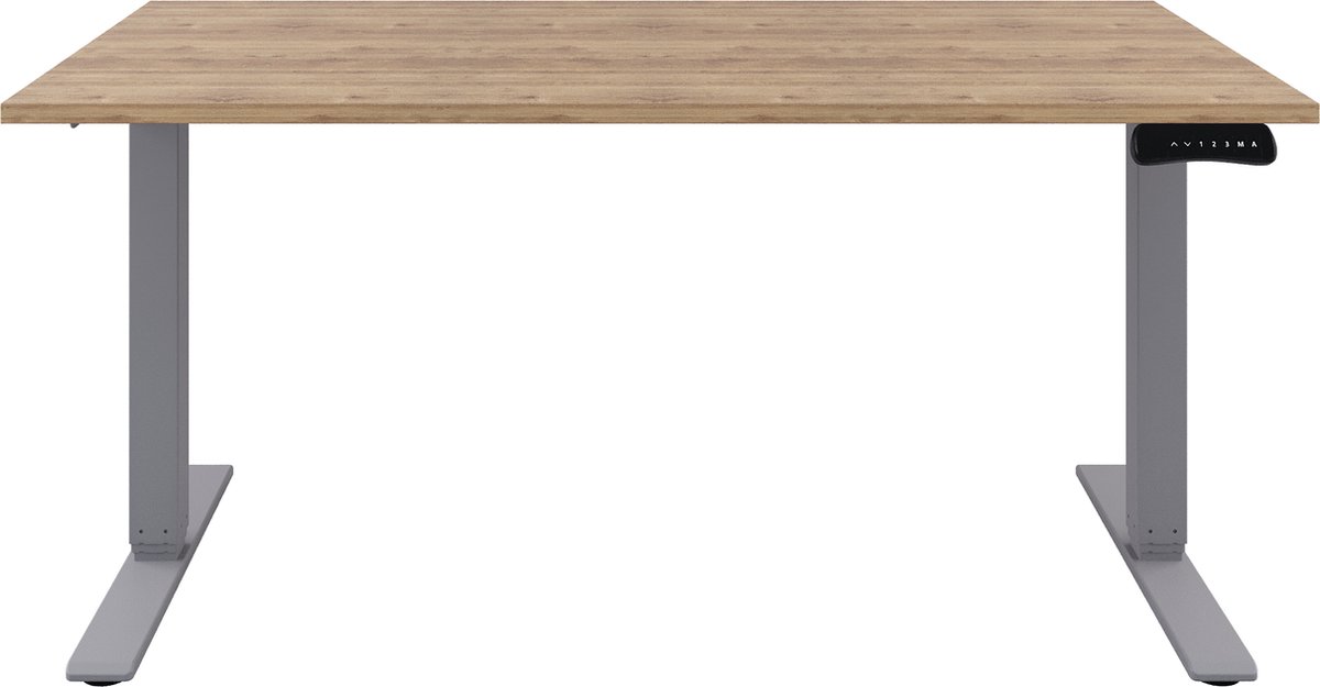 Zit sta Bureau - Verstelbaar bureau  140 x 80 cm  Natuur eiken bureaublad - Aluminium onderstel - 2 motoren-- blad- onderstel- x80