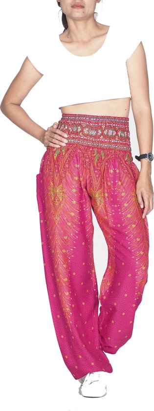 Sarouel - Pantalon de yoga - Pantalon d'été - Grand ; taille 44, 46 , 48 Plume rose