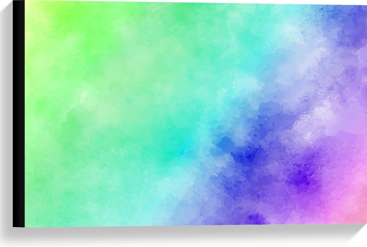 Canvas - Waterverf in het Groen, Blauw, Paars en Roze - 60x40 cm Foto op Canvas Schilderij (Wanddecoratie op Canvas)