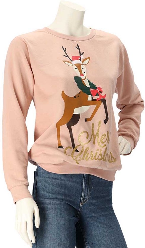 Apollo - Kersttrui dames - Multi Rose - Maat XL - Merry Christmas - Kersttruien - Kerst - Foute kersttrui