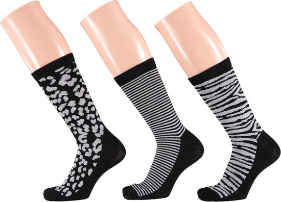 Apollo - Fashion sokken dames met dierenprint assorti zilver 35/42