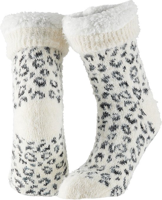 Apollo - Huissok met fake fur - Wit - Maat 36/41 - Huissok - Fluffy sokken - Slofsokken anti slip - Anti slip sokken - Warme sokken - Winter sokken