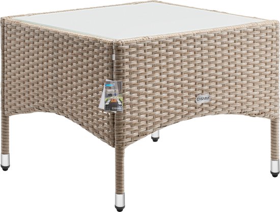 Foto: Casaria polyrattan bijzettafel 58x58x42cm tafelblad glas beige