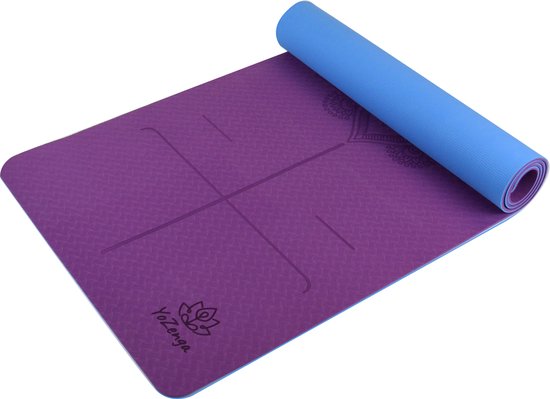 YoZenga Premium yoga mat - sportmat - fitnessmat - extra dik - extra breed - Mandala Flower Violet Purple/Blue - TPE - Inclusief draagriem van YoZenga — afbeelding 3