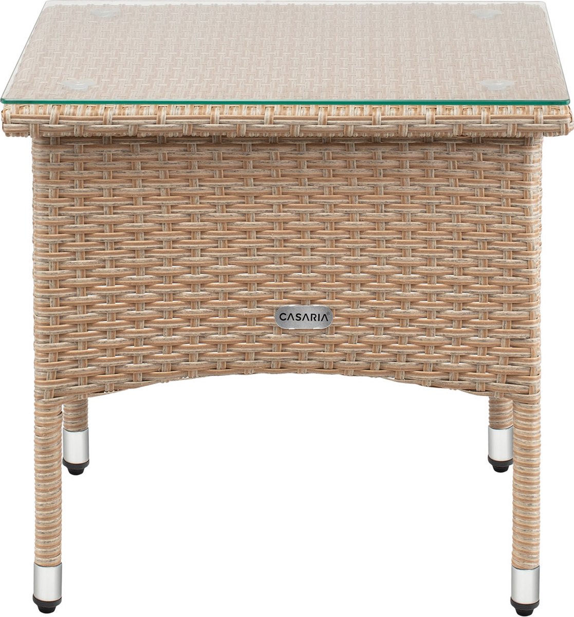 Casaria Polyrotan Tuintafel Glazen Tafelblad 50x50x45 cm Bijzettafel Beige Grijs