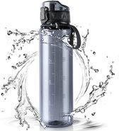 Fretree Sportwaterfles - Clear Grey - 1L lekvrije design waterfles - BPA-vrije Tritan plastic drinkfles voor kinderen en volwassenen - sport, wandelen, fitnessruimte, outdoor, fietsen, school en kantoor