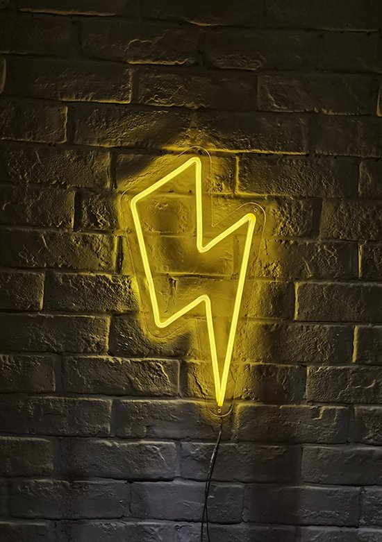 OHNO Neon Verlichting Lightning - Neon Lamp - Wandlamp - Decoratie - Led - Verlichting - Lamp - Nachtlampje - Mancave - Neon Party - Kamer decoratie aesthetic - Wandecoratie woonkamer - Wandlamp binnen - Lampen - Neon - Led Verlichting - Geel