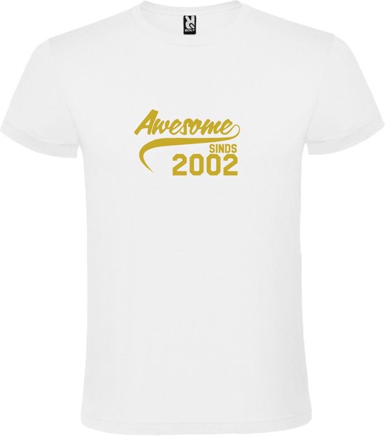 Wit T-Shirt met “Awesome sinds 2002 “ Afbeelding Goud Size XXXXL